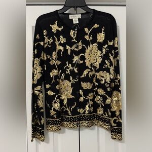 Susan Bristol Black and Gold Sequined Cardigan